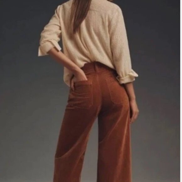 Anthropologie Maeve Colette Cropped Wide-Leg Corduroy Pants Carmel - Picture 16 of 16